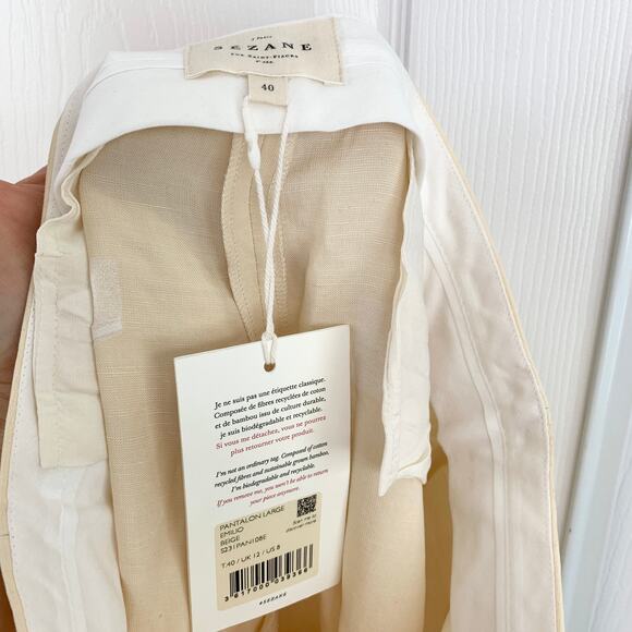 NWT Sezane Emilio Mid Rise Straight Wide Leg Cropped Trouser Pant Beige Size 8 - Picture 6 of 8